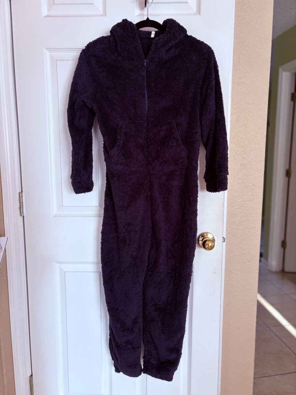 Cozy Fleece Hooded Jumpsuit Romper One Piece Black Soft Lounge NWOT